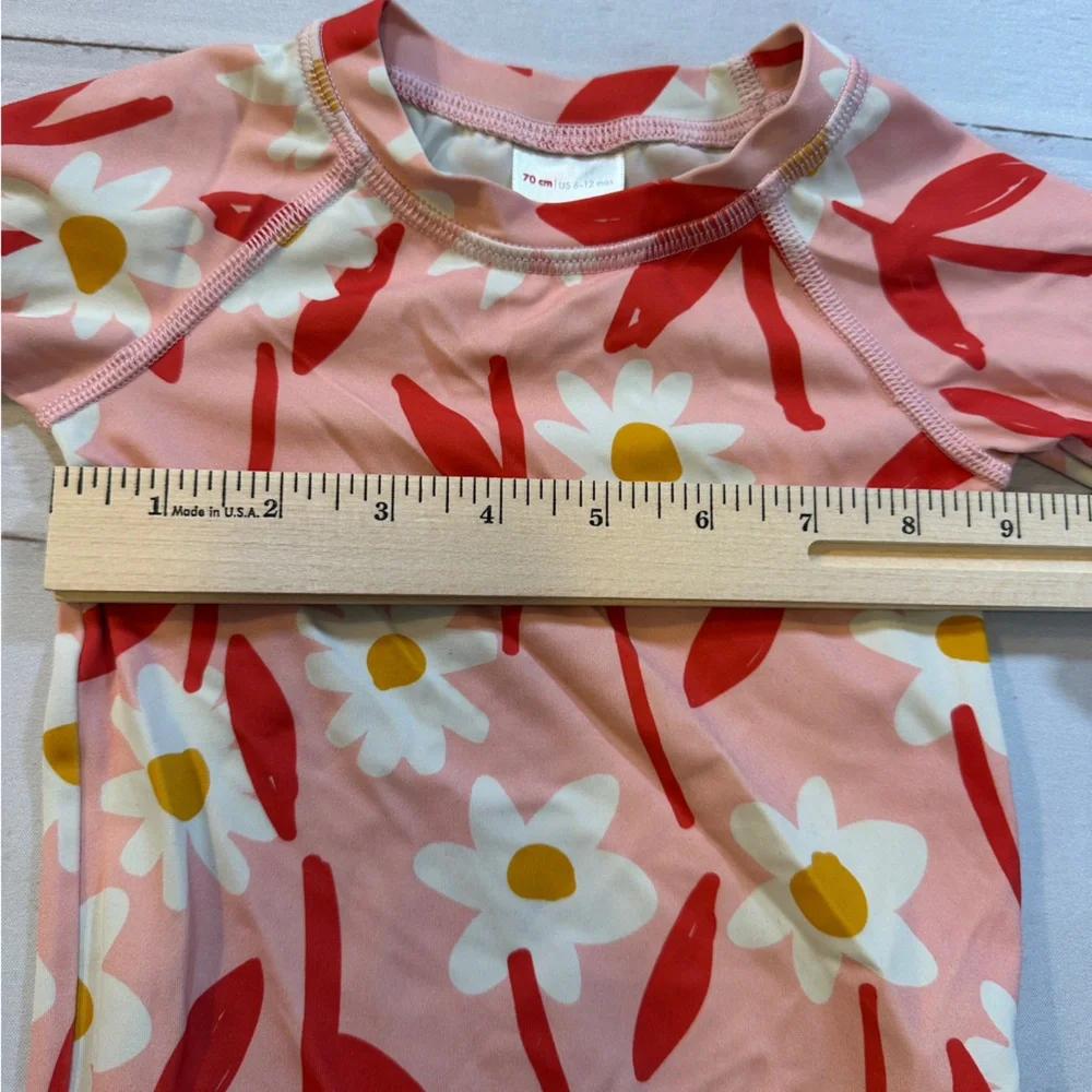 Hanna Anderson Sunblock Rash Guard Happy Pink‎ Daisies 6-12 mos 70cm